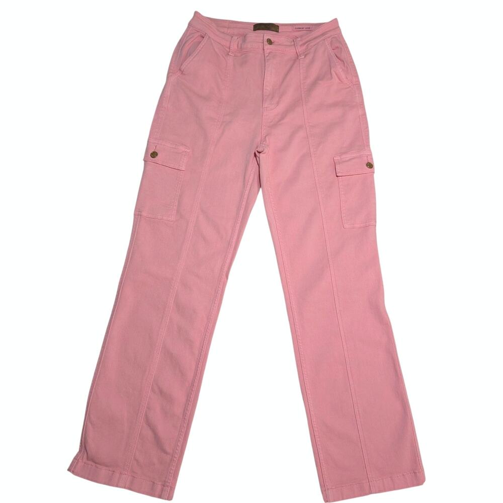 Judy Blue Peggy Cargo Straight Leg Jeans Pink Garment Dyed High Rise 11/30